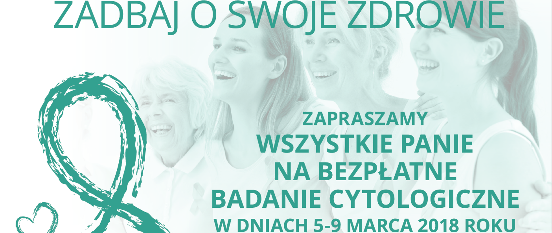 Grafika promująca dzień kobiet z cytologią. Akcja organizowana będzie w dniach 5-9 marca 2018 roku, w godzinach 14-18 w 8 stołecznych szpitalach.