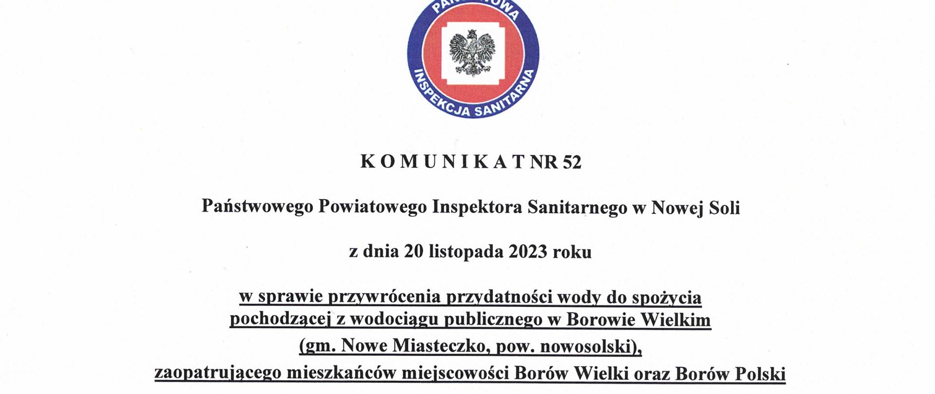 Komunikat nr 52 przydatność Borów Wielki