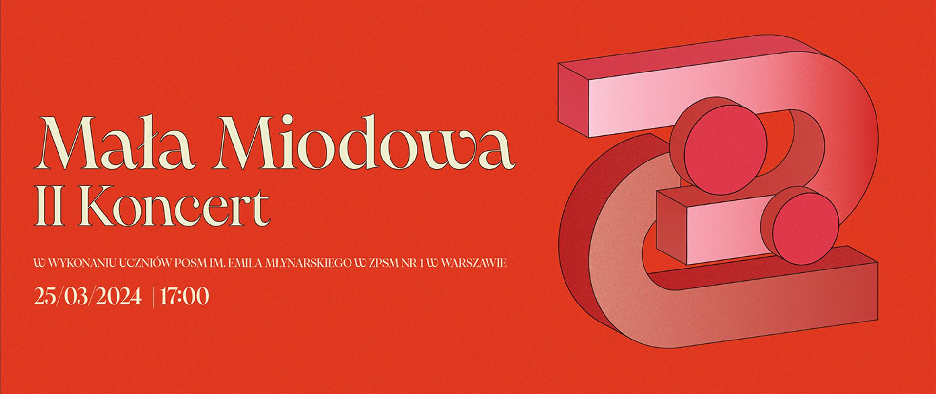 Czerwona tło, kolorowe bryły, białe napisy