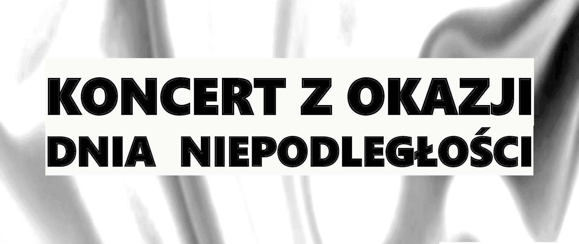 Plakat przedstawiający powiewającą flagę Polski. W górnej części na białym tle napis: Państwowa szkoła Muzyczna I stopnia im. Witolda Lutosławskiego w Nowym Tomyślu zaprasza na KONCERT Z OKAZJI DNIA NIEPODLEGŁOŚCI", w dolnej części plakatu na czerwonym tle napis: "13 listopada 2023 roku godz. 17:00 Sala widowiskowa NOK". W dolnym lewym rogu znajduje się logo szkoły. 