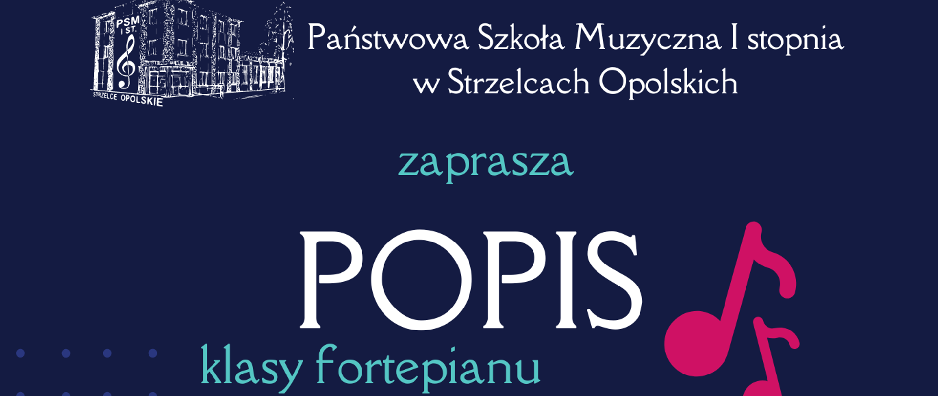 Ciemny plakat, fortepian, zaproszenie na popis klasy fortepianu. 