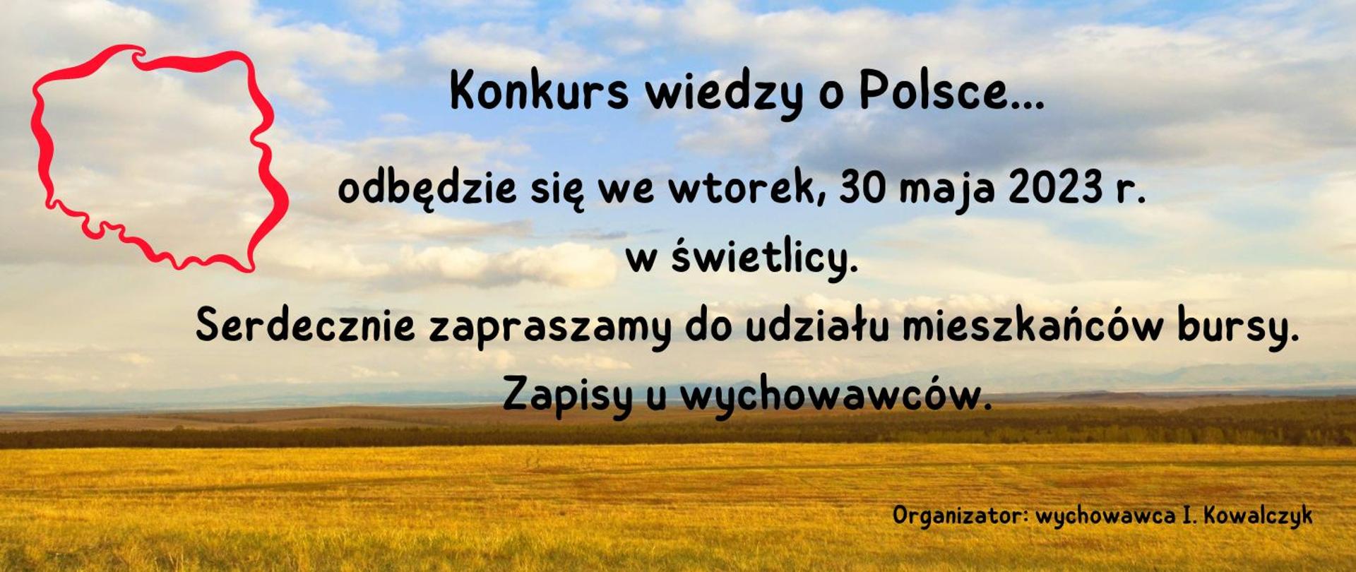 Plakat z informujący o konkursie wiedzy o Polsce
