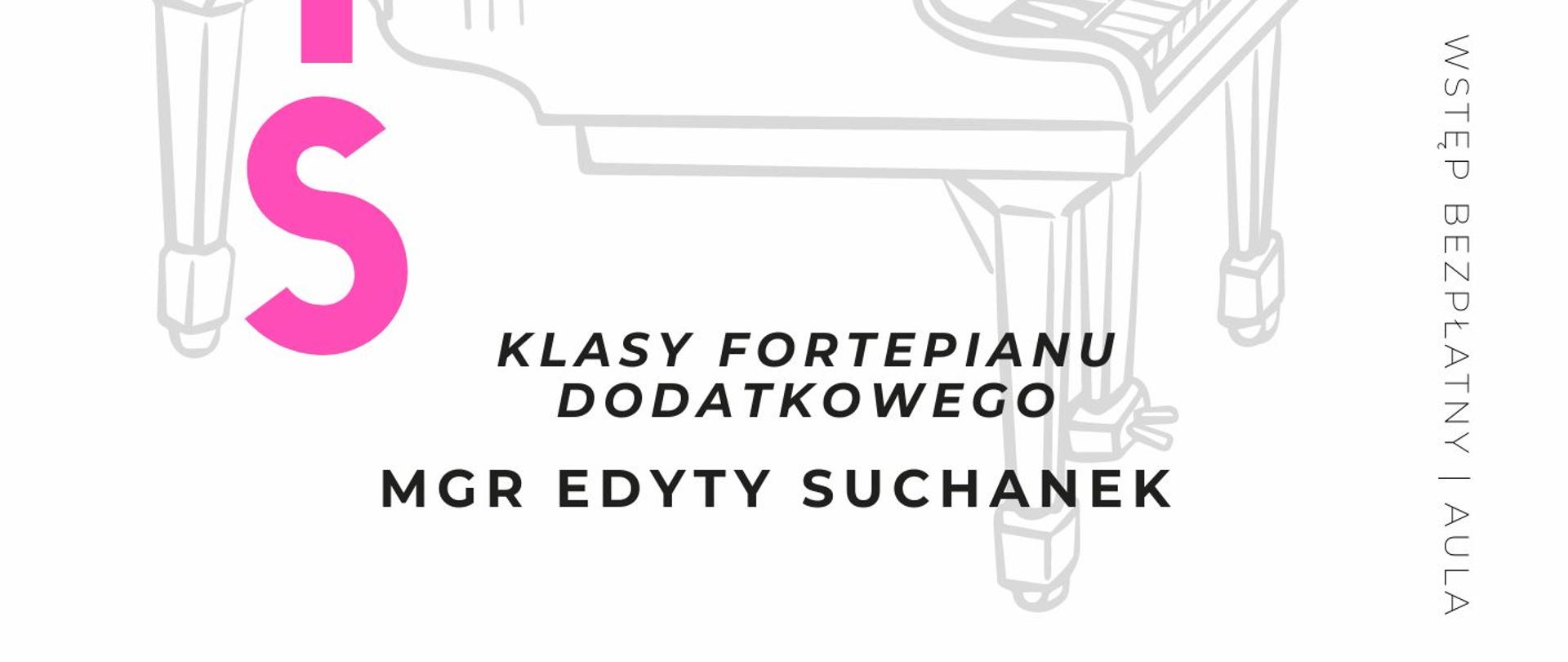 Plakat informacyjny dotyczący popisu klasy fortepianu dodatkowego odbywającego się w dniu 10.04.2024 r. o godz.17.00.