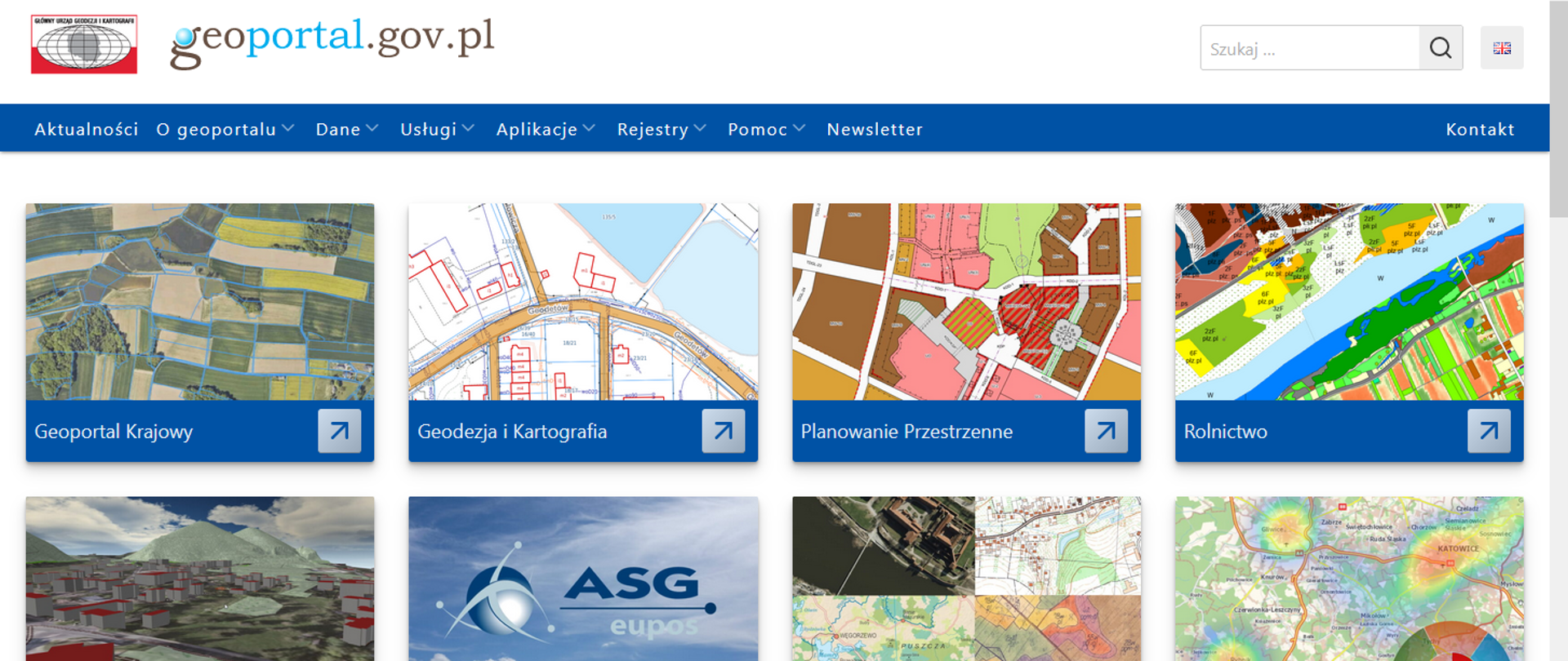 Ilustracja przedstawia stronę główną Geoportalu z nową kompozycją "Rolnictwo"