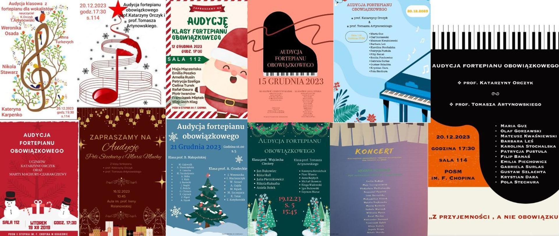 Plakat - kolaż plakatów wielu koncertów i audycji grudniowych