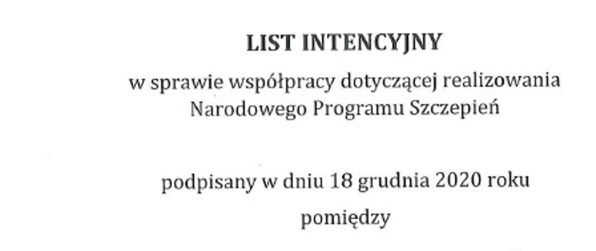 List Intencyjny ws. Narodowego Programu Szczepień