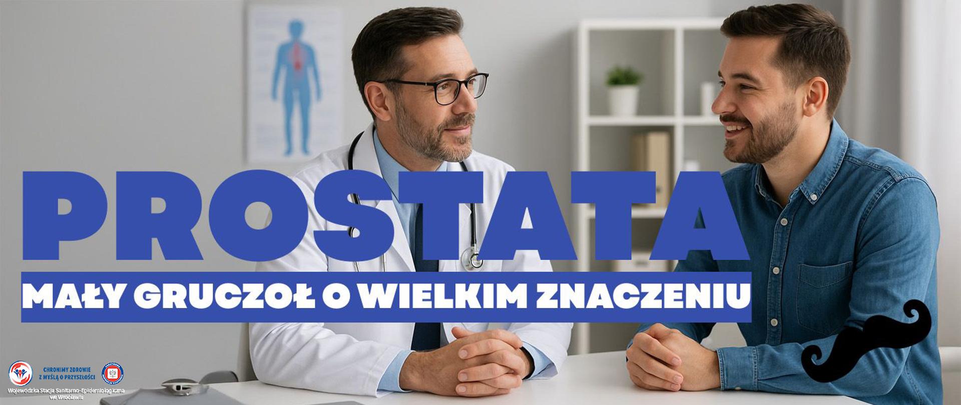 Lekarz rozmawia z pacjentem w gabinecie, w tle widoczne narzędzia medyczne.