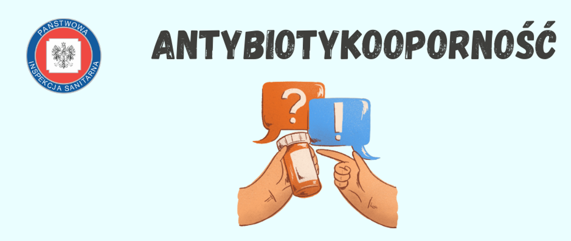 Infografika przedstawia dwie osoby, które dyskutują na temat antybiotyku trzymanego w dłoni. 