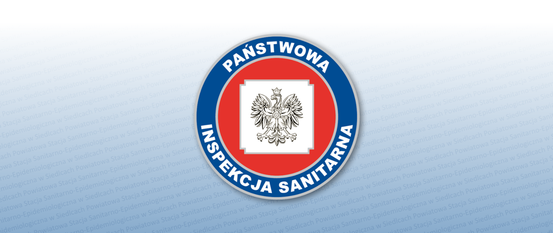 Logo Państwowej Inspekcji Sanitarnej na błękitnym tle
