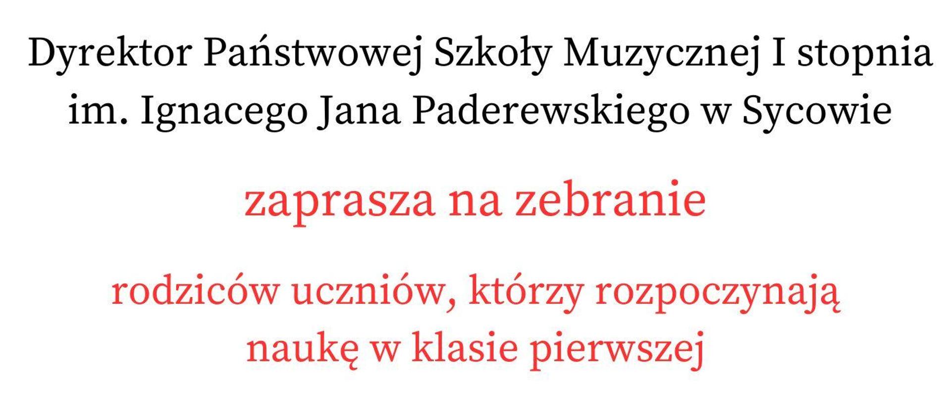 czarno--czerwone napisy na białym tle. U dołu i góry elementy graficzne oraz logo szkoły.
