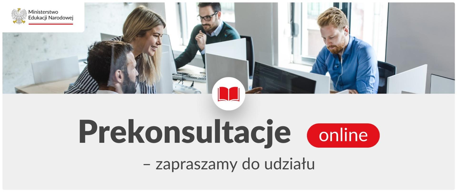 Grafika z tekstem: Prekonsultacje online - zapraszamy do udziału