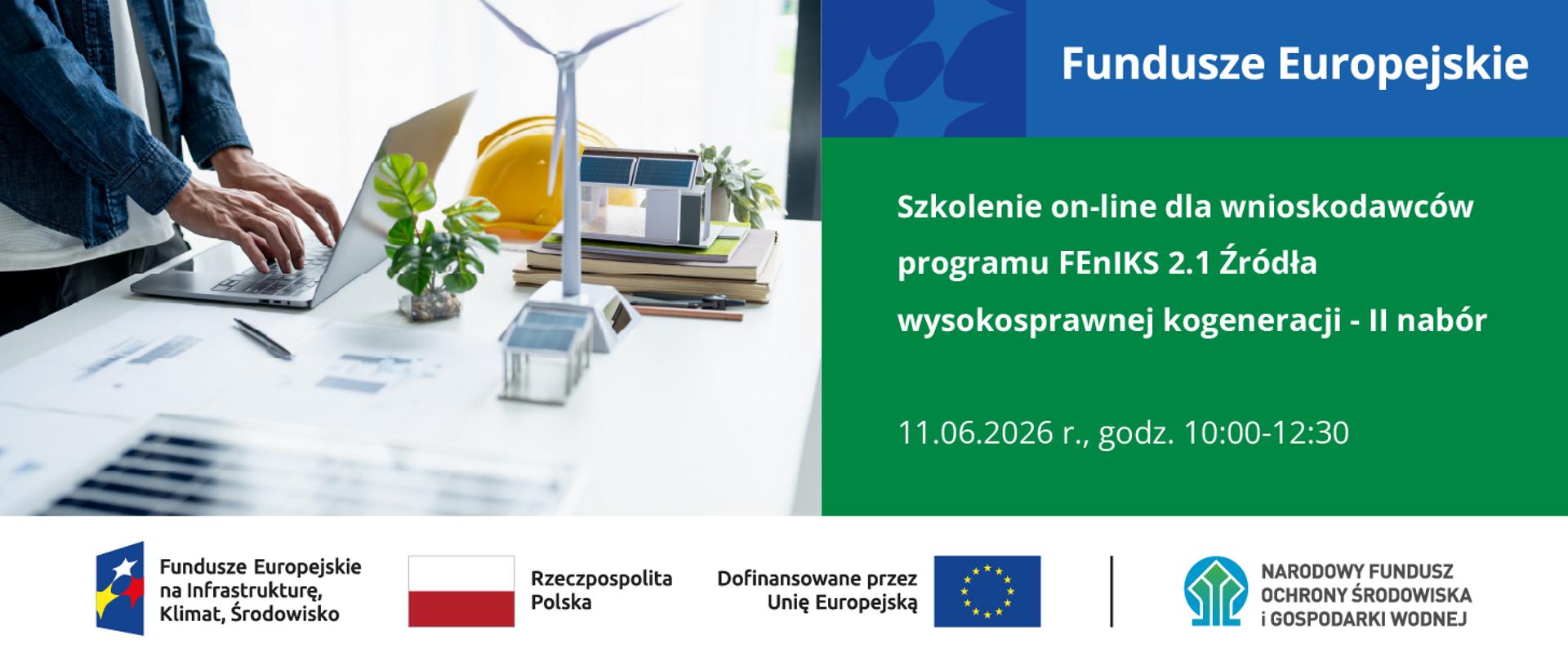 grafika ilustracyjna z ciągiem znaków dla programu FEnIKS, nazwą i terminem szkolenia.