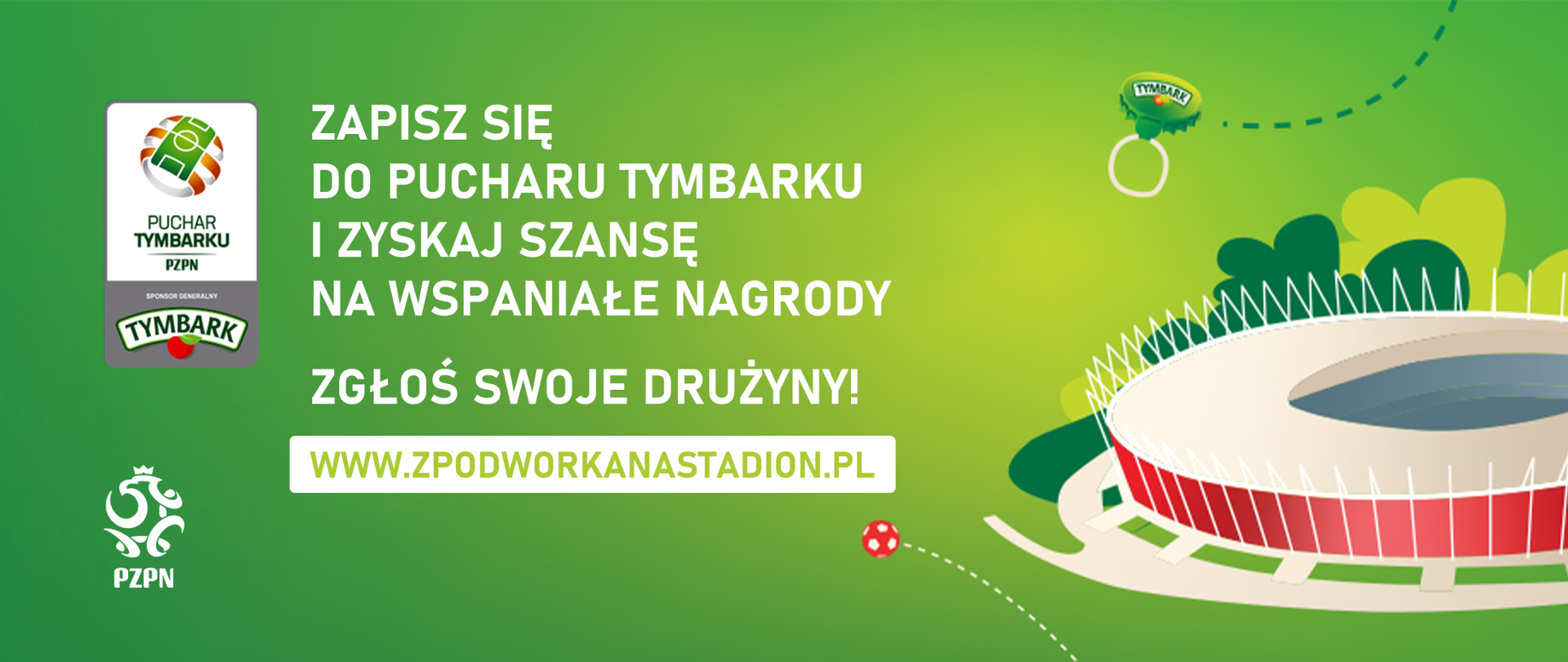 Grafika przedstawia na zielonym tle kolorowy rysunek Stadionu Narodowego, piłki, nakrętki napoju Tymbark; logotyp PZPN oraz Pucharu Tymbarku, a także napisy dotycząca turnieju.