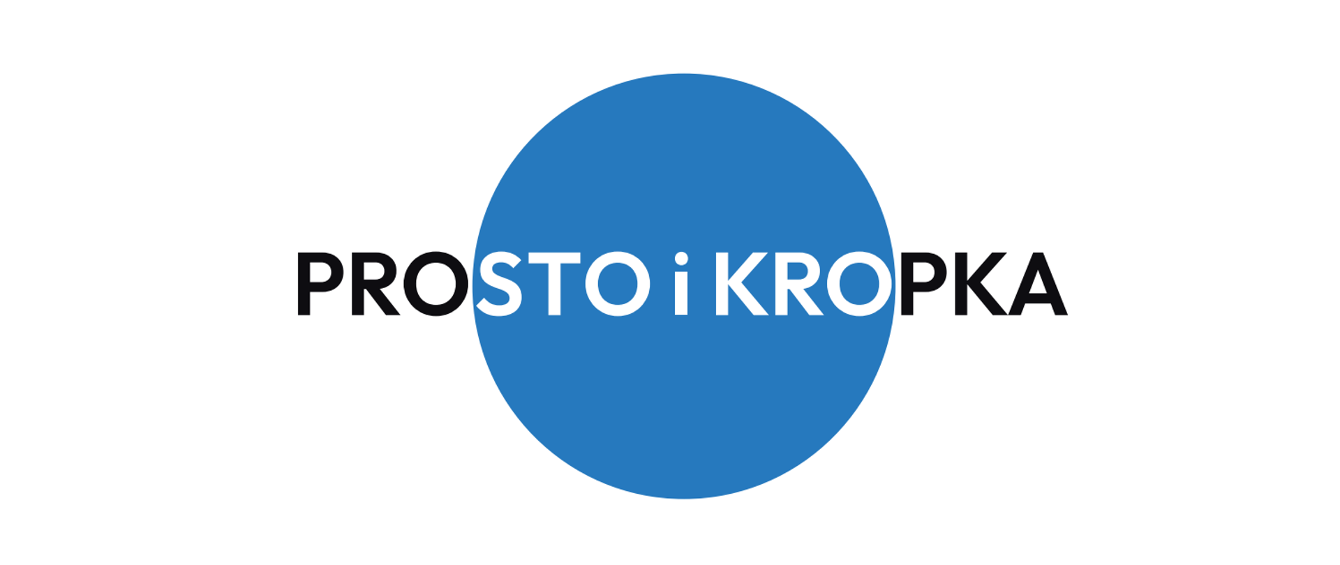 Logo, niebieska kropka na białym tle i napis „Prosto i kropka”