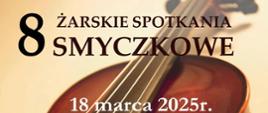 Na jasnożółtym tle zdjęcie skrzypiec. U góry, po lewej stronie, logotyp Państwowej Szkoły Muzycznej I stopnia im. G. Ph. Telemanna w Żarach . Na dole biały pasek, a na nim logotypy patronatu i mecenatu imprezy. Na całym plakacie czarną czcionką nazwa imprezy, na dole białą czcionką harmonogram i informacje o koncercie laureatów.
