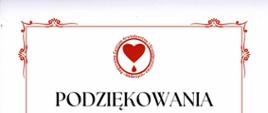 Białe tło z czerwoną ramką dookoła a w środku w górnej części logo Regionalnego Centrum Krwiodawstwa i Krwiolecznictwa jako Serce z którego kapie krew.
Pod spotem tekst:
Podziękowania