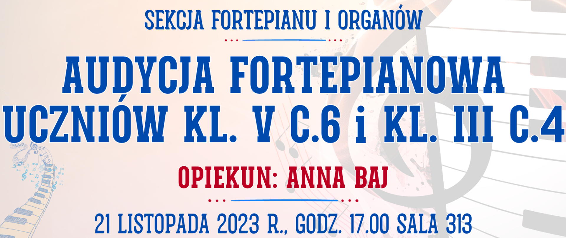 kolorowe tło z muzycznymi elementami typu clipart oraz informacja o wydarzeniu