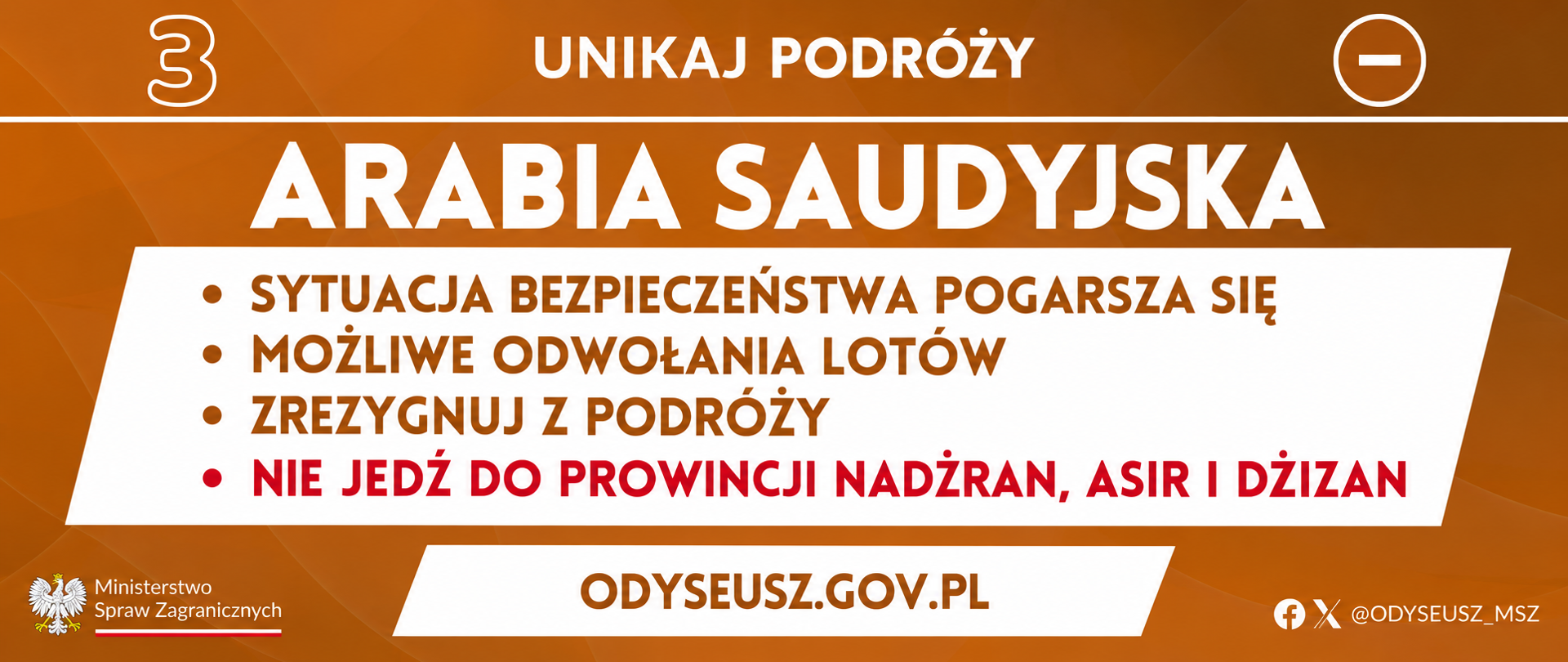Komunikat MSZ. Poziom zagrożenia 3 - Unikaj podróży do Arabii Saudyjskiej