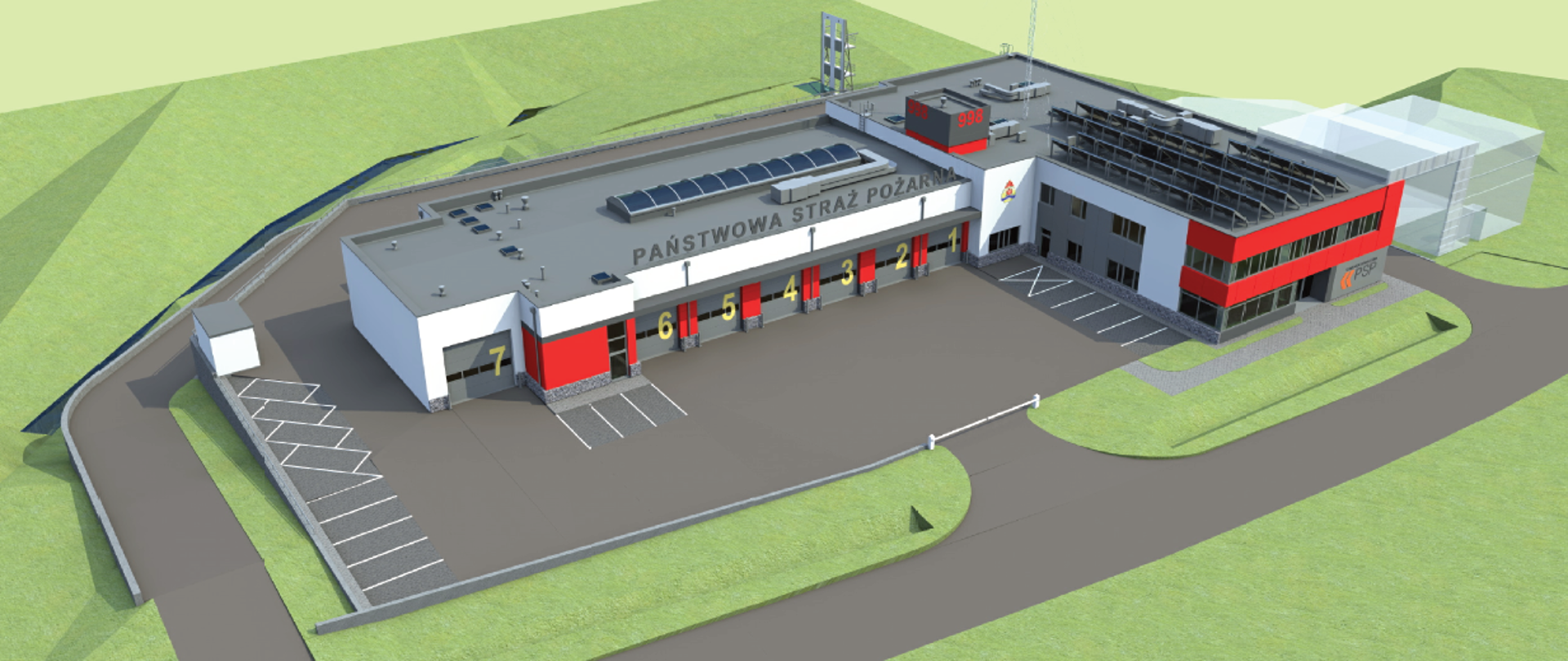 Wizualizacja nowo projektowanego budynku Komendy Powiatowej PSP w Wieliczce