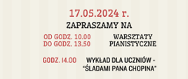 zaproszenie na warsztaty pianistyczne dla uczniów i nauczycieli naszej szkoły - czerwono czarne napisy na jasnym tle