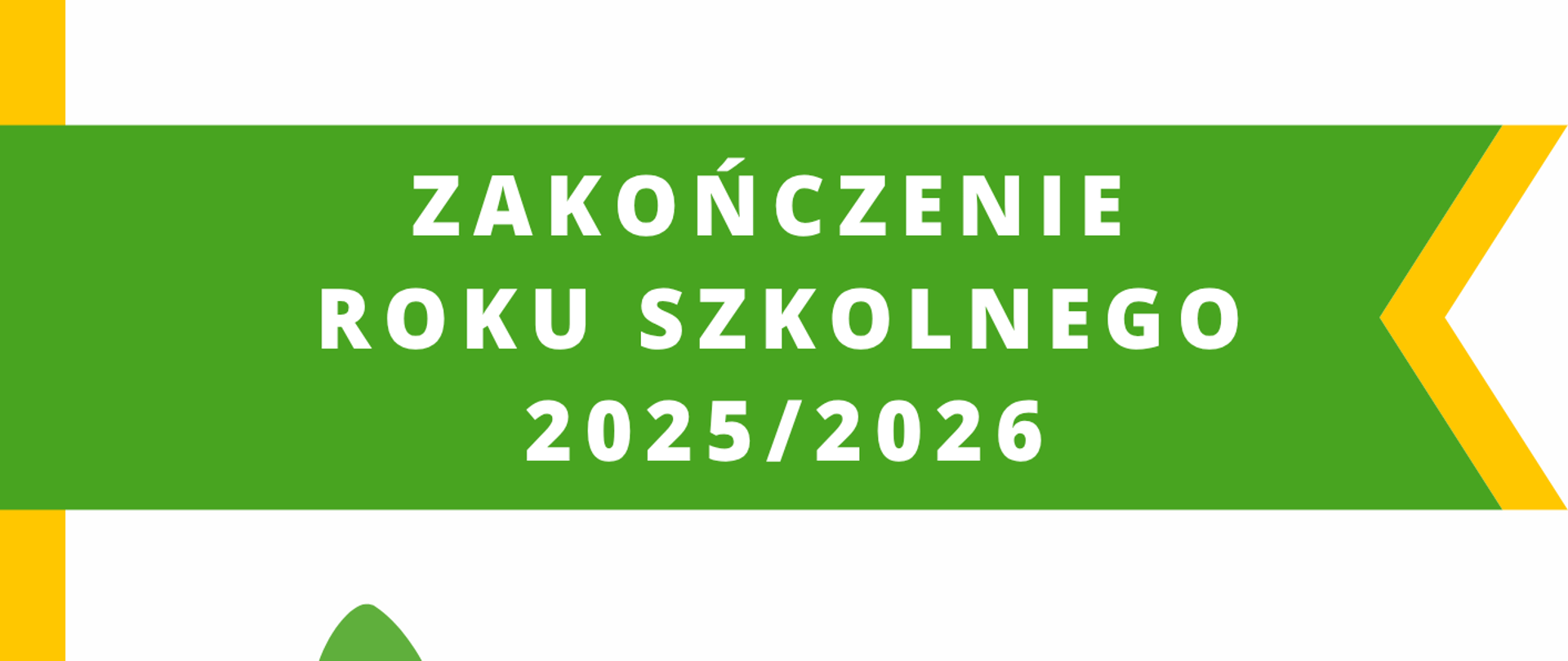 Afisz o żółto zielono białym tle. W górnej części na białym tle umieszczona została informacja tekstowa "Państwowa Szkoła Muzyczna I stopnia im. Krzysztofa Komedy w Lubaczowie". Poniżej na zielonym tle widnieje biały napis "ZAKOŃCZENIE ROKU SZKOLNEGO 2025/2026". W środkowej części widoczny jest tekst: "26 czerwca 2026 godz. 13:00". W dolnej części po lewej stronie została umieszczona grafika przedstawiająca zielony klucz wiolinowy wraz z pięciolinią i nutami. W dolnym prawym rogu widoczne jest logo szkoły.