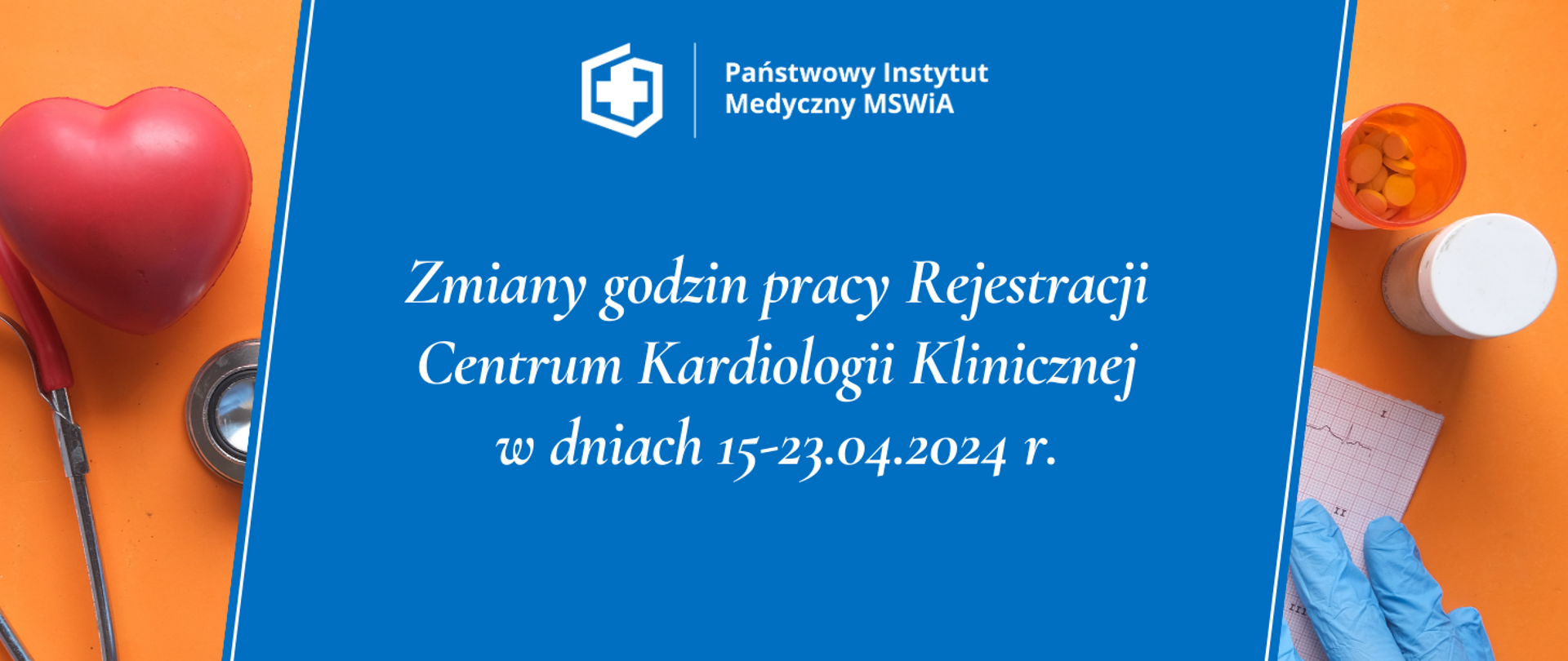 Szanowni Państwo, informujemy, że w dniach 15.04.2024-23.04.2024 rejestracja Centrum Kardiologii Klinicznej będzie czynna w godzinach 07:00-14:30. Jednocześnie przypominamy, że na wizyty można zapisywać się poprzez maila: rejestracjackk@cskmswia.gov.pl