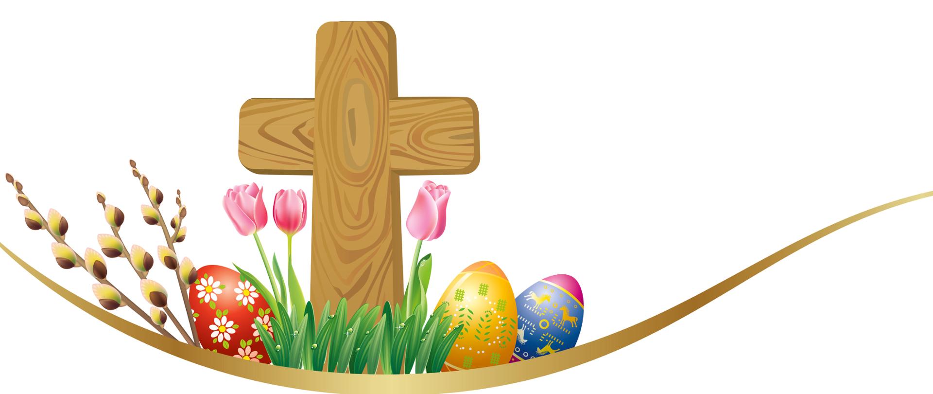 Grafika z Krzyżem i pisankami