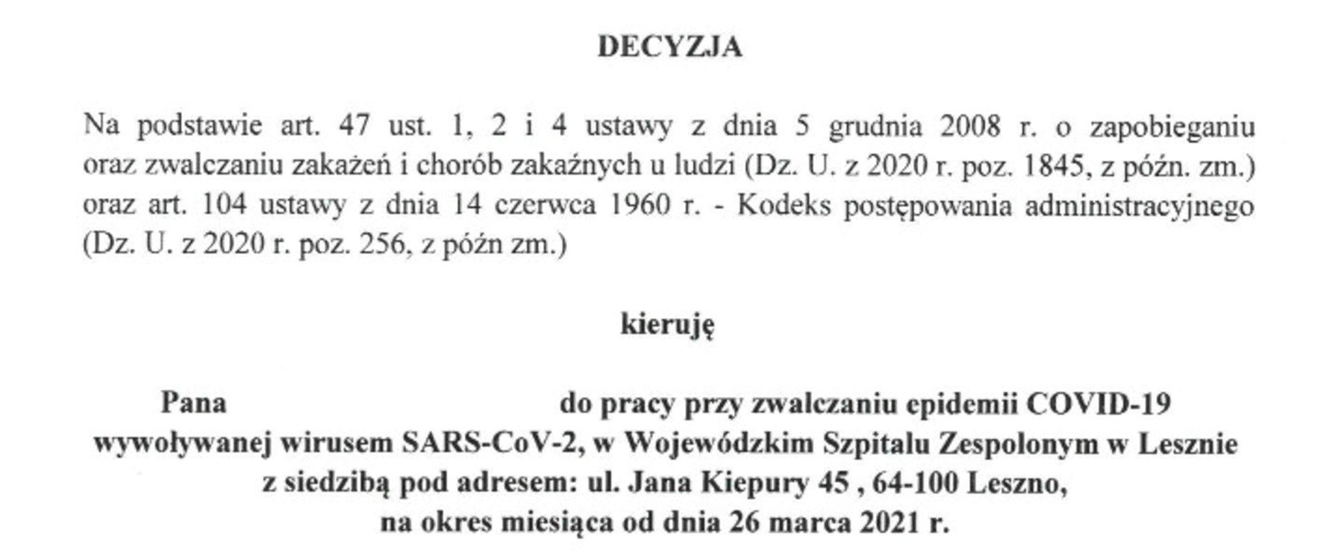Oddelegowanie strażaków do pracy w szpitalu