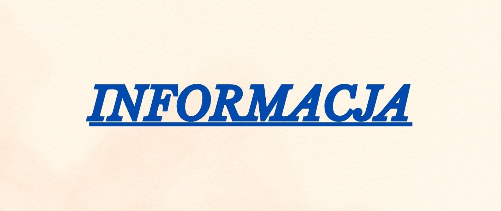 niebieski napis na kremowo białym tle