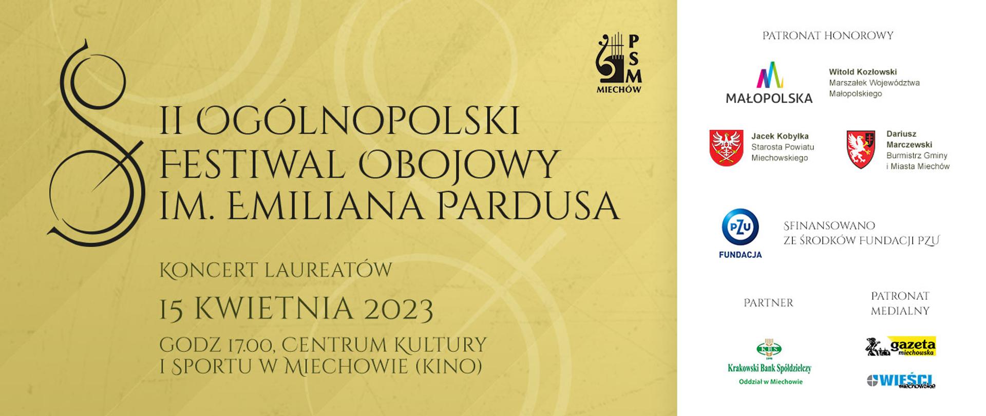 Grafika w kolorze żółci. Przedstawia logo szkoły oraz terminy przesłuchań