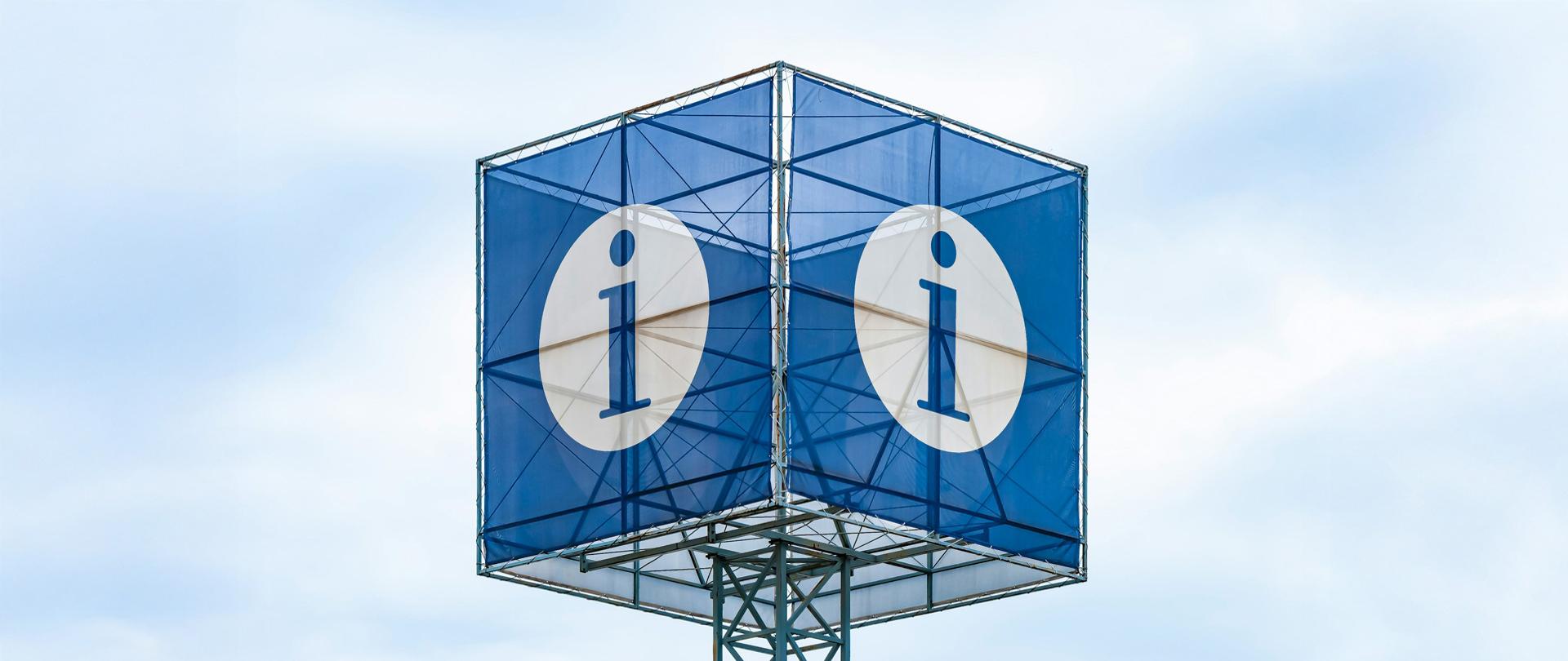 Sześcienny niebieski znak z literą i.