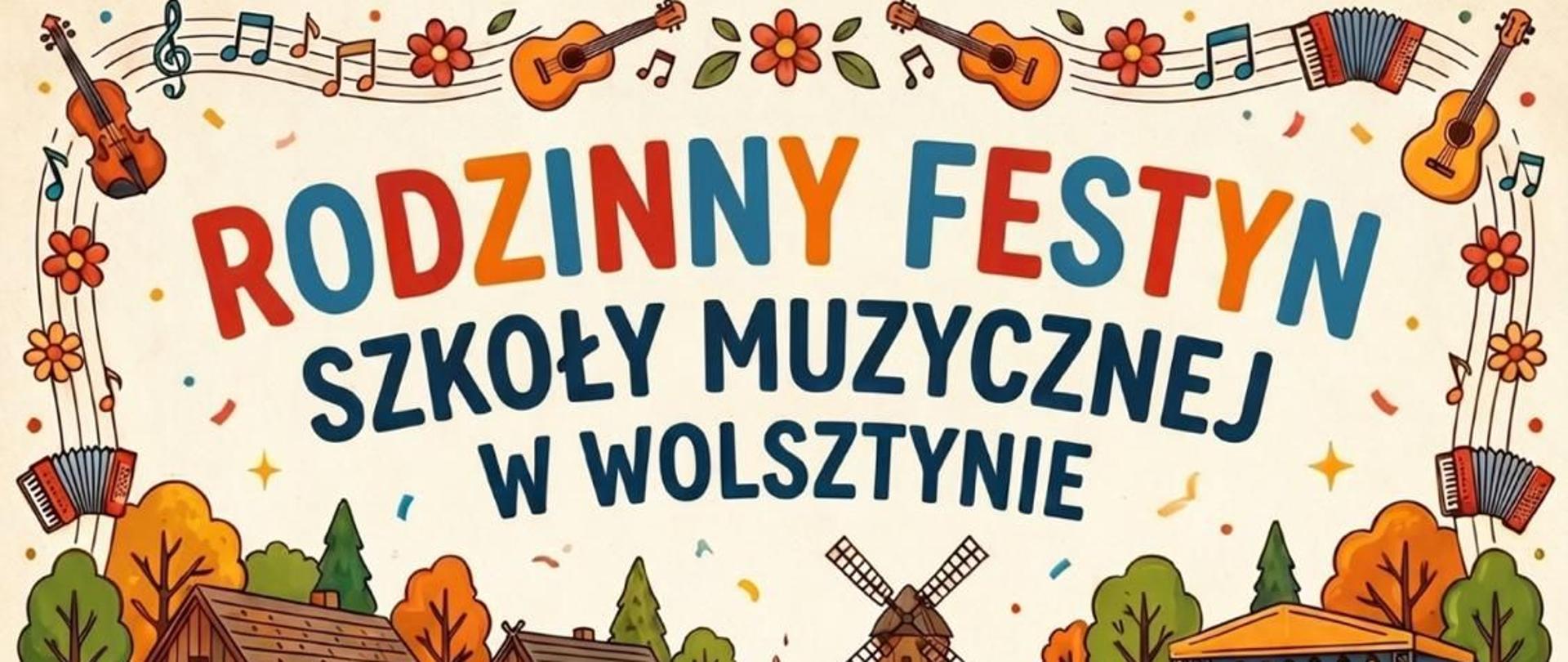 Plakat Festyn rodzinny 17 czerwca w skansenie. Rysunki dzieci i rozrywek
