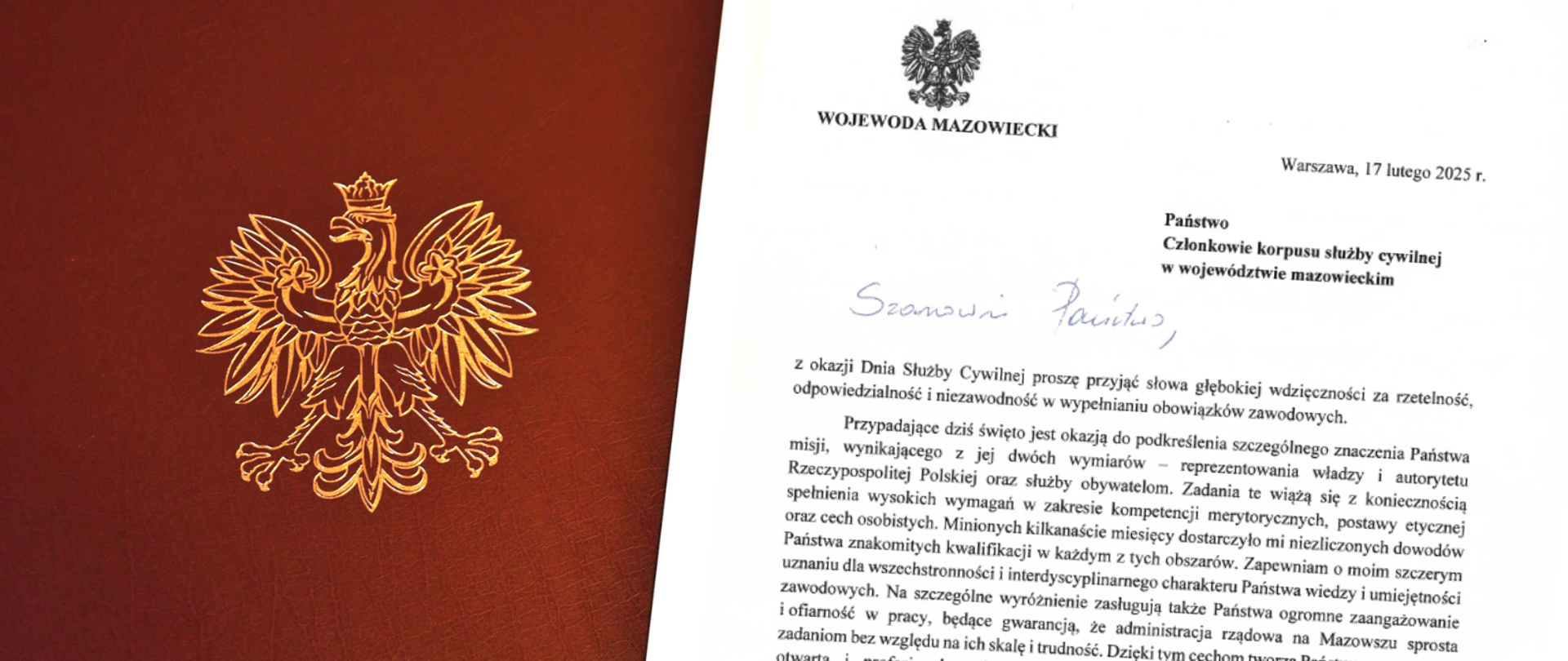 List z okazji Dnia Służby Cywilnej. 