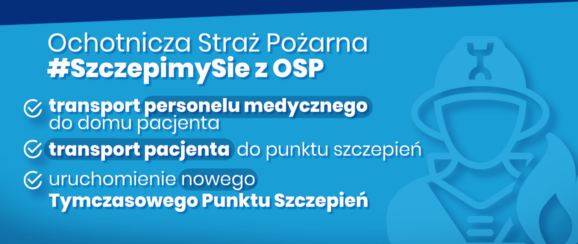 Plakat informacyjny do akcji "#SzczepimySię z OSP". Na plakacie przedstawiono 3 formy uczestnictwa w akcji poprzez jednostki OSP.