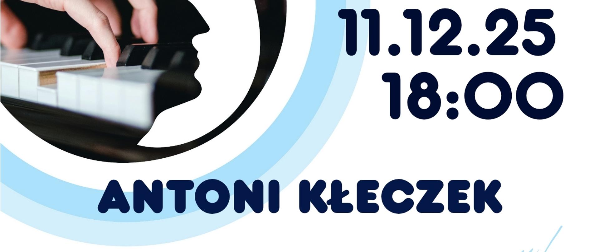 Plakat promujący wydarzenie „Efekt Chopina – Chopinowskie recitale fortepianowe". W centralnej części widoczny jest czarno-biały profil Fryderyka Chopina wpisany w okrąg z niebieskimi pierścieniami, w którym znajduje się zdjęcie dłoni grających na klawiaturze fortepianu.
Tekst plakatu informuje:
„EFEKT CHOPINA – Chopinowskie recitale fortepianowe"
23.11.2025, godz. 18:00
Bartosz Skłodowski
Wejściówki dostępne w Państwowej Szkole Muzycznej w Jastrzębiu-Zdroju oraz na evently.pl.
Na dole znajduje się informacja o miejscu wydarzenia: Sala koncertowa Państwowej Szkoły Muzycznej, ul. Kościuszki 13A, Jastrzębie-Zdrój.
Wskazano, że projekt jest współfinansowany ze środków Unii Europejskiej w ramach Programu Operacyjnego Infrastruktura i Środowisko 2014–2020.
Na plakacie znajdują się logotypy: Narodowego Instytutu Fryderyka Chopina, Ministerstwa Kultury i Dziedzictwa Narodowego, Funduszy Europejskich, Rzeczpospolitej Polskiej oraz Unii Europejskiej.
Na dole umieszczono napis: „Zapraszamy!" i adres strony internetowej: efektchopina.pl