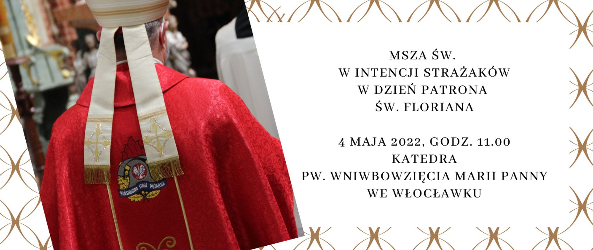 baner informacyjny - Msza Św. - na zdjęciu postać biskupa w ornacie z logo PSP.