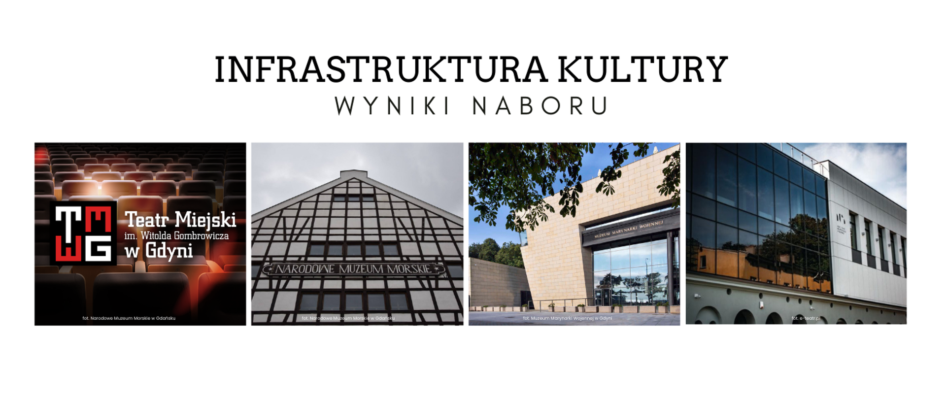 cztery zdjęcia, dwa teatry i muzea, napis infrastruktura kultury 