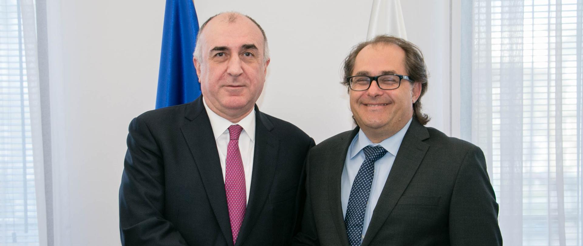 Elmar Mammadyarov minister spraw zagranicznych Azerbejdżanu wraz z Markiem Gróbarczykiem ministrem gospodarki morskiej i żeglugi śródlądowej