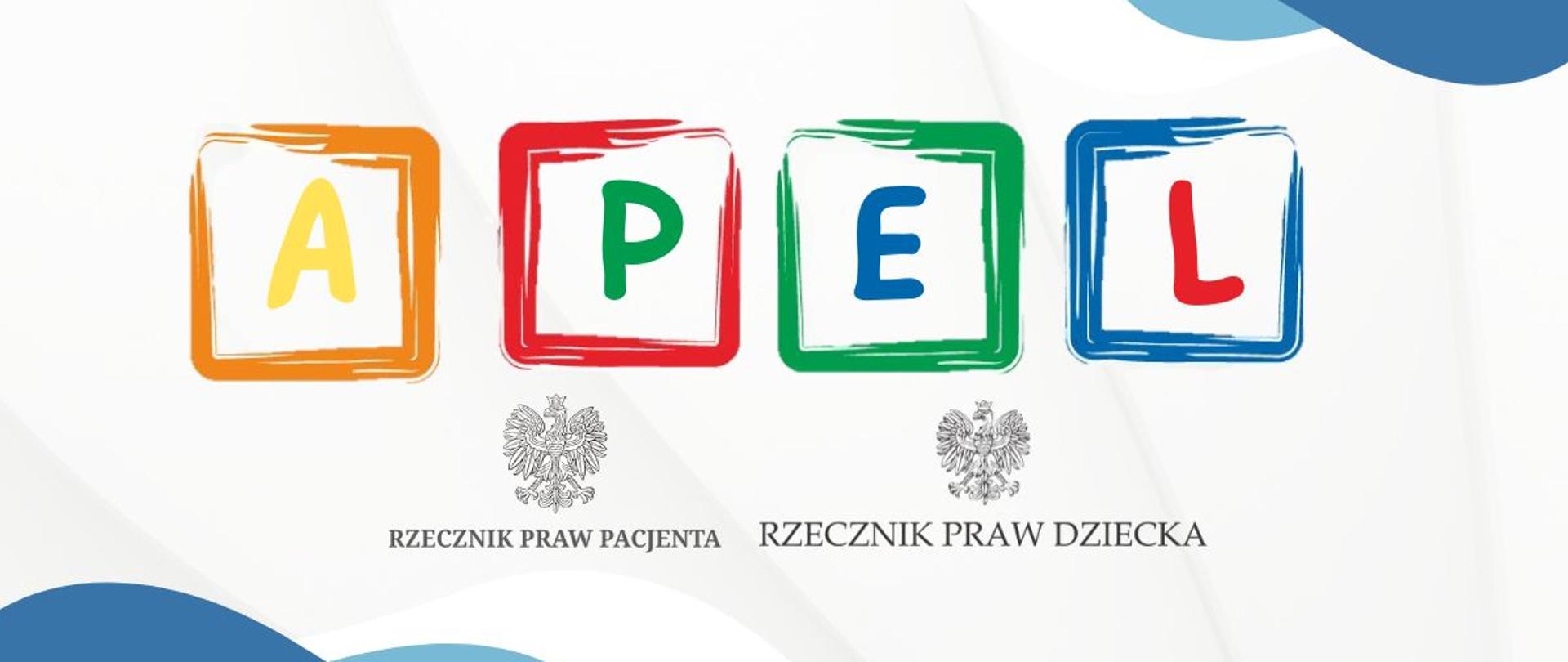 Grafika przedstawiająca kolorowy napis APEL oraz logotypy RPP i RPD 