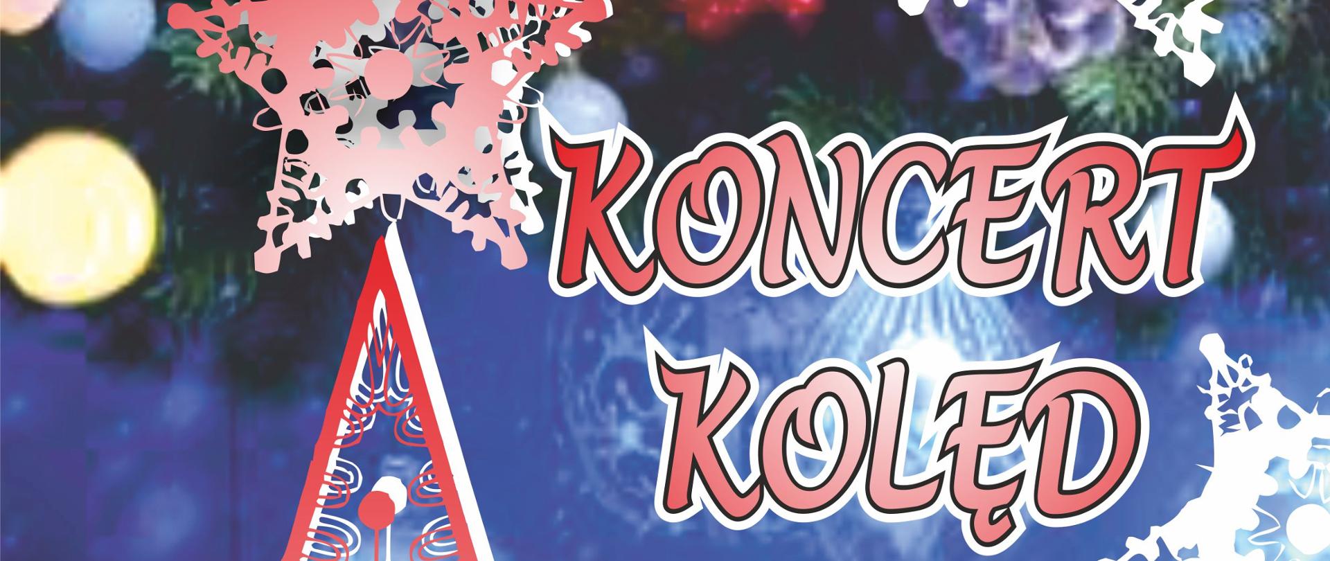 Plakat na niebieskim tle z grafiką w kolorze białym przedstawiającą choinkę zwieńczoną złotą gwiazdą.
Centralnie napis Koncert kolę oraz podane są informacje o wykonawcach z Jasielskiego Domu Kultury, Państwowej Szkoły Muzycznej I st. w Jaśle, Prywatnej Szkoły Muzycznej I i II st. w Jaśle, którzy zapraszają na koncert kolęd i pastorałek w sali widowiskowej Jasielskiego Domu Kultury 26.01.2024 r. o godz. 17:00. Karty wstępu do odbioru w sekretariacie JDK. W dole plakatu na białym tle umieszczone logo instytucji organizujących koncert oraz sponsora.