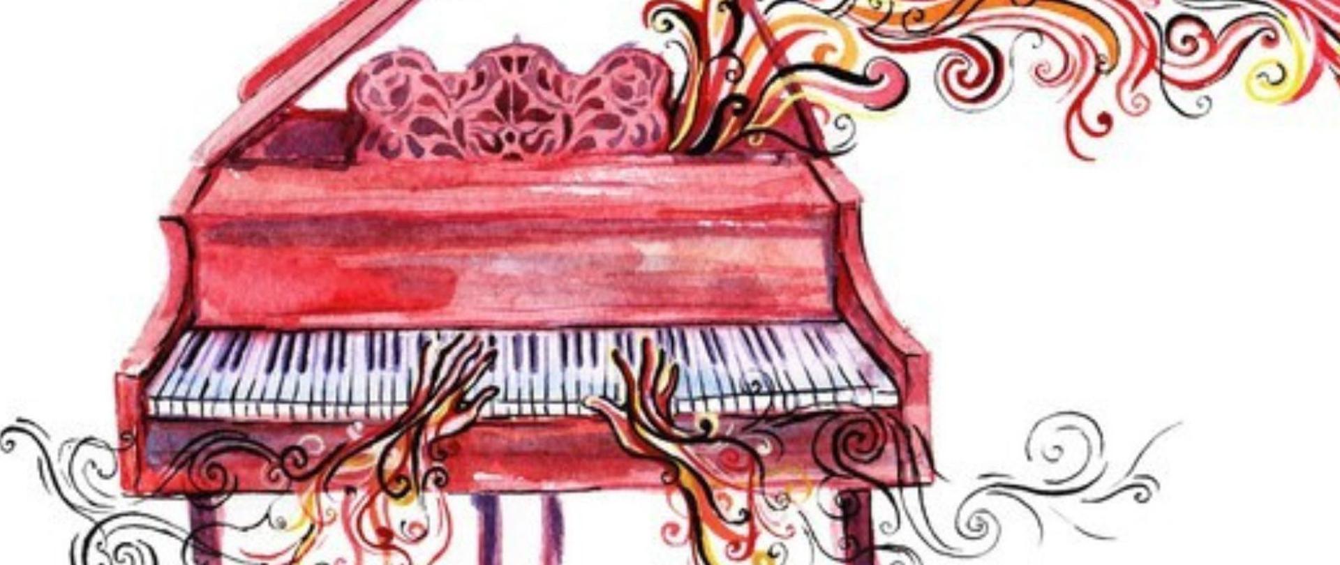 plakat w pionie , w centralnej części grafika czerwonego fortepianu, z którego z górnej otwartej płyty wypływają kolorowe szkice przypominające klucze wiolonczelowe. Nad fortepianem w kolorze żółtym i różowym nazwa wydarzenia czyli Audycja uczniów klasy fortepianu dodatkowego p. Katarzyny Stachowiak. U dołu plakatu czerwonymi literami data i godzina wydarzenia, zaproszenie do udziału w koncercie. U góry plakatu od lewej strony logotypy funduszy Europejskich , logo szkoły, flaga Unii Europejskiej. Plakat utrzymany w żywej kolorostyce. 