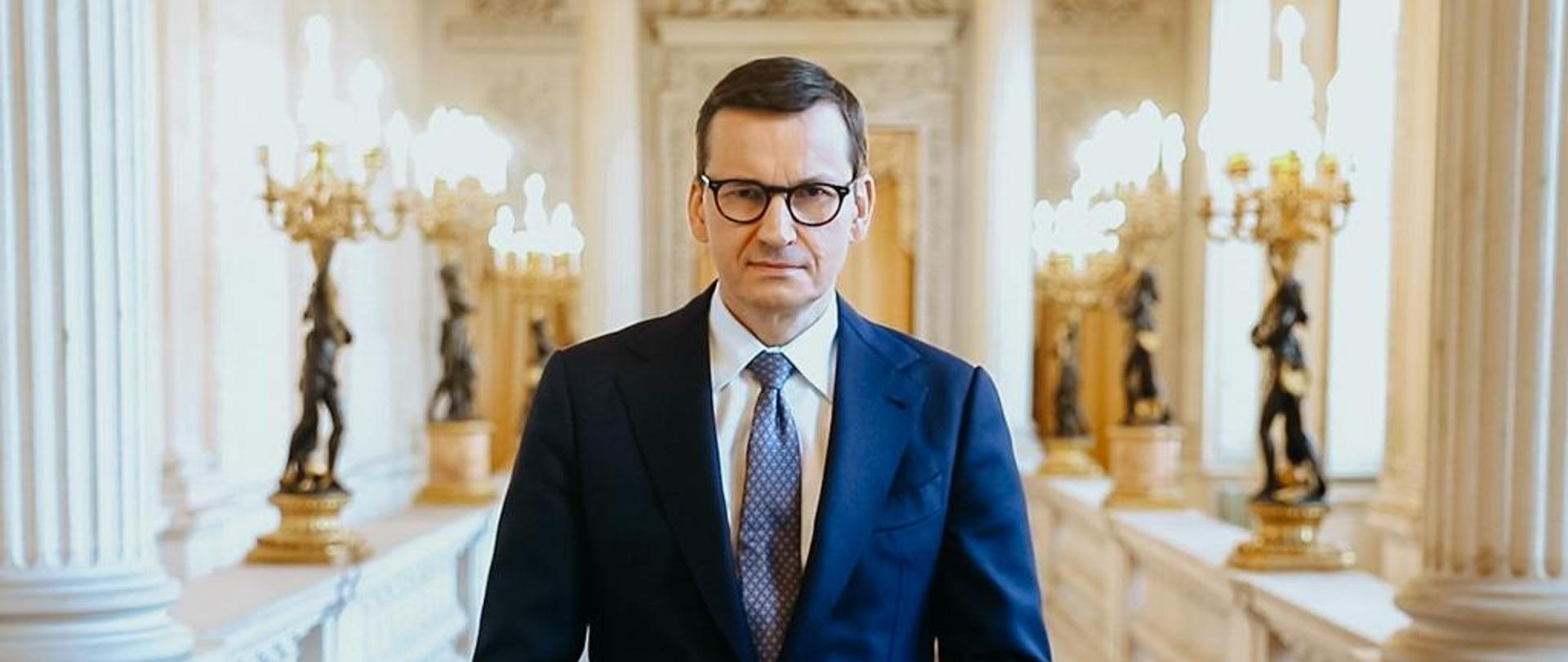 Premier Mateusz Morawiecki podczas nagrania
