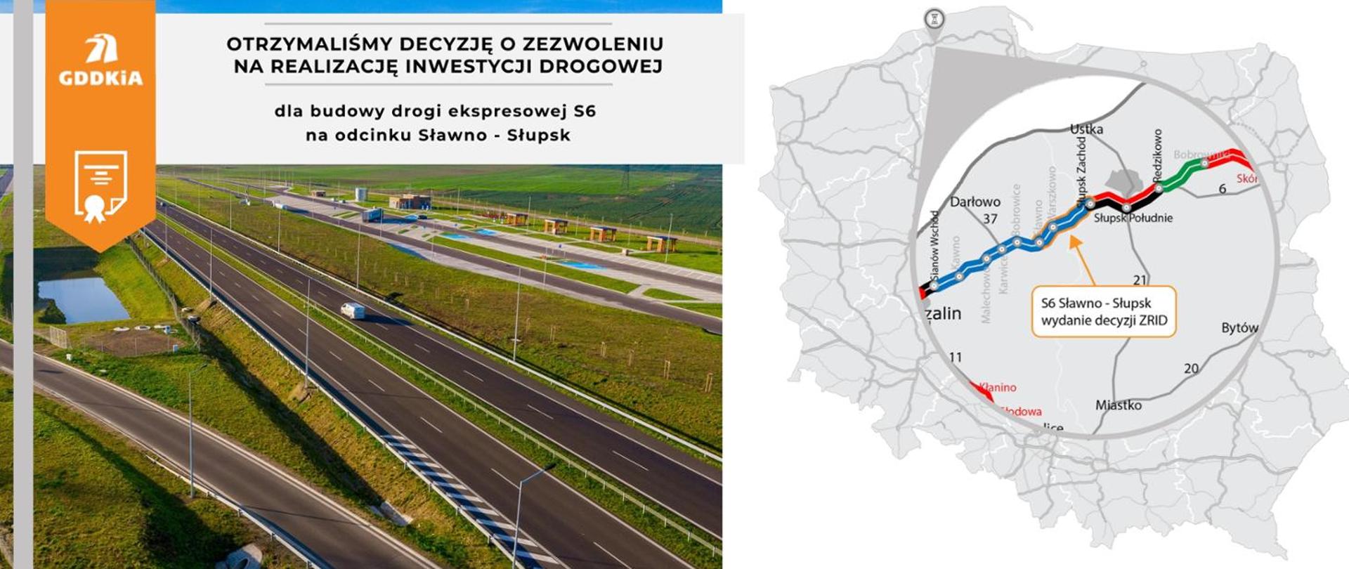 Infografika dot. wydania decyzji ZRID dla odc. S6 od Sławna do Słupska