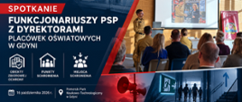 Na grafice funkcjonariusz PSP prowadzi wykład dla dyrekcji placówek oświatowych