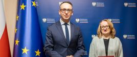 Minister Infrastruktury Dariusz Klimczak oraz Joanna Kopczyńska podczas powołania na stanowisko Prezes PGW Wody Polskie