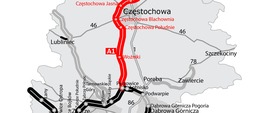 Odcinek A1 Pyrzowice - Częstochowa - mapa