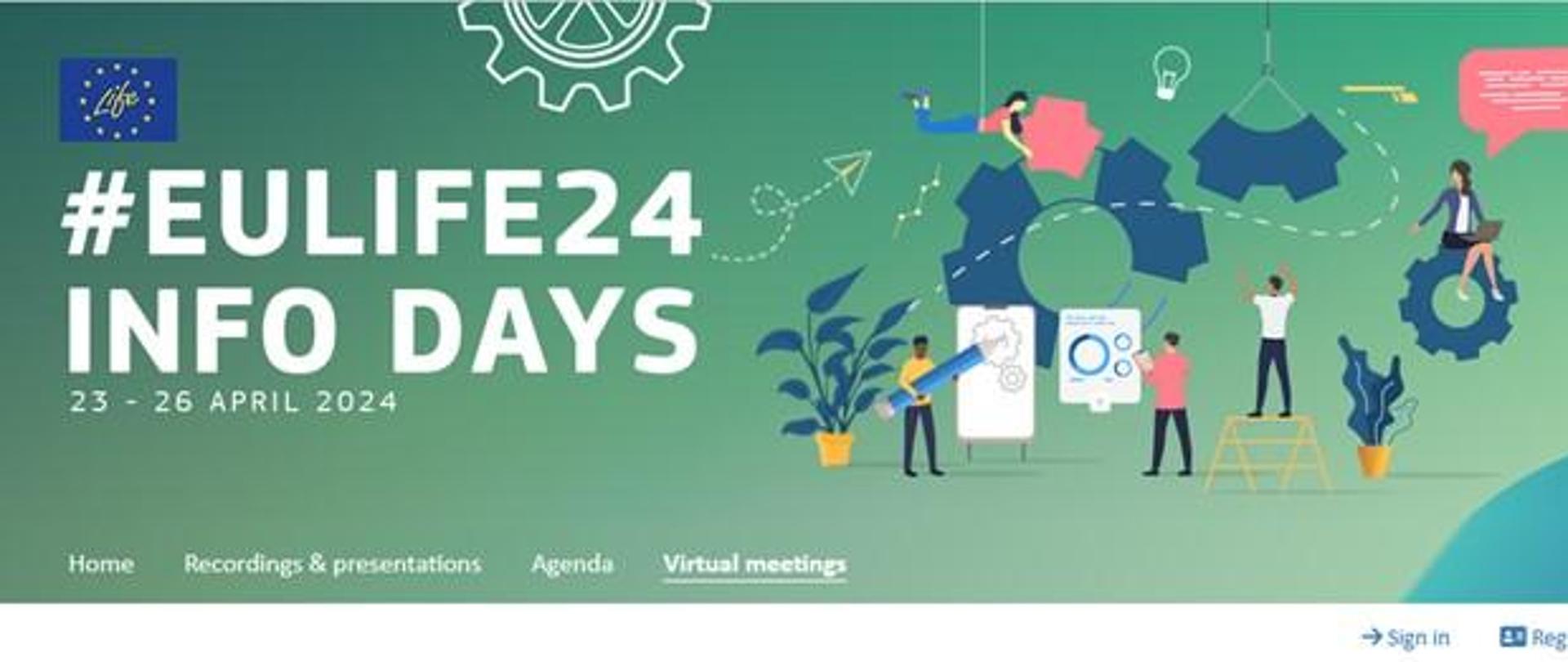 Obraz zawierający zrzut ekranu z portalu Komisji Europejskiej, który umożliwia wirtualne spotkania z potencjalnymi partnerami do projektu LIFE.