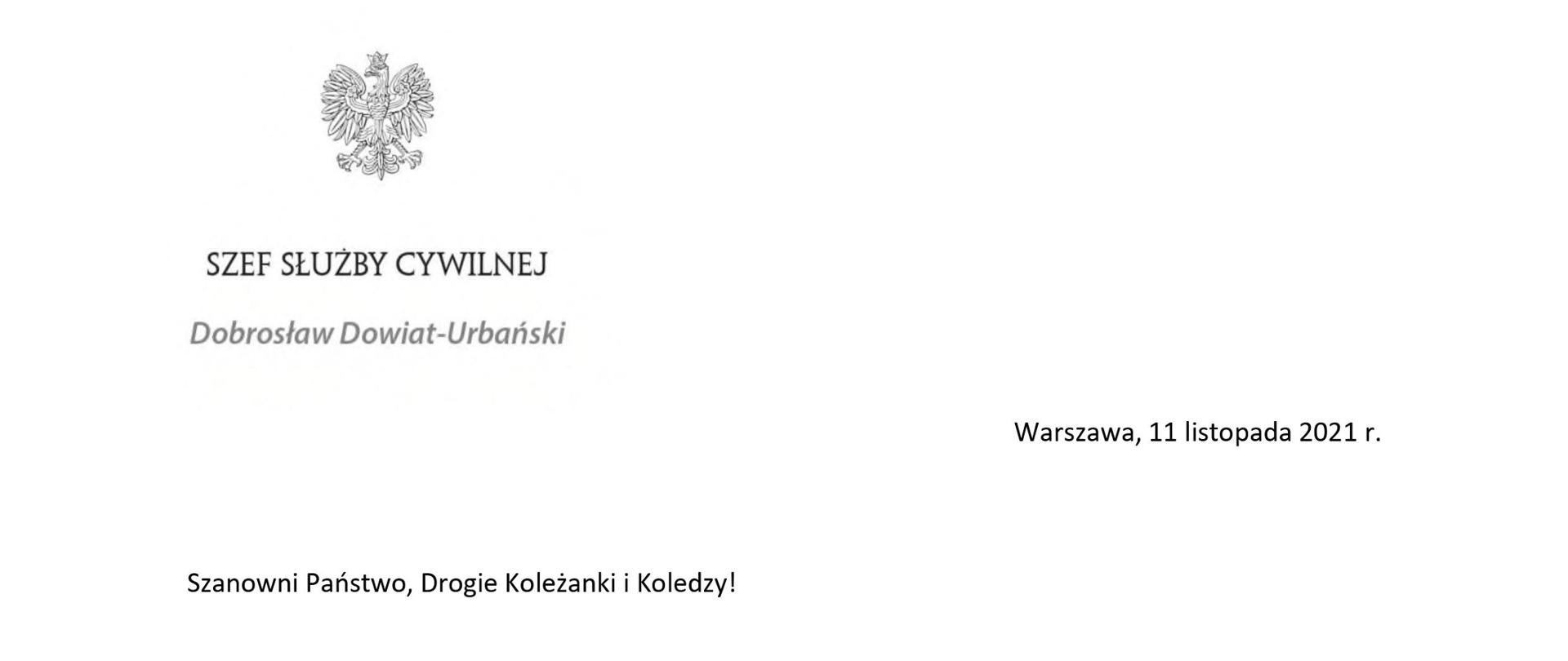 List z życzeniami Szefa Służby Cywilnej