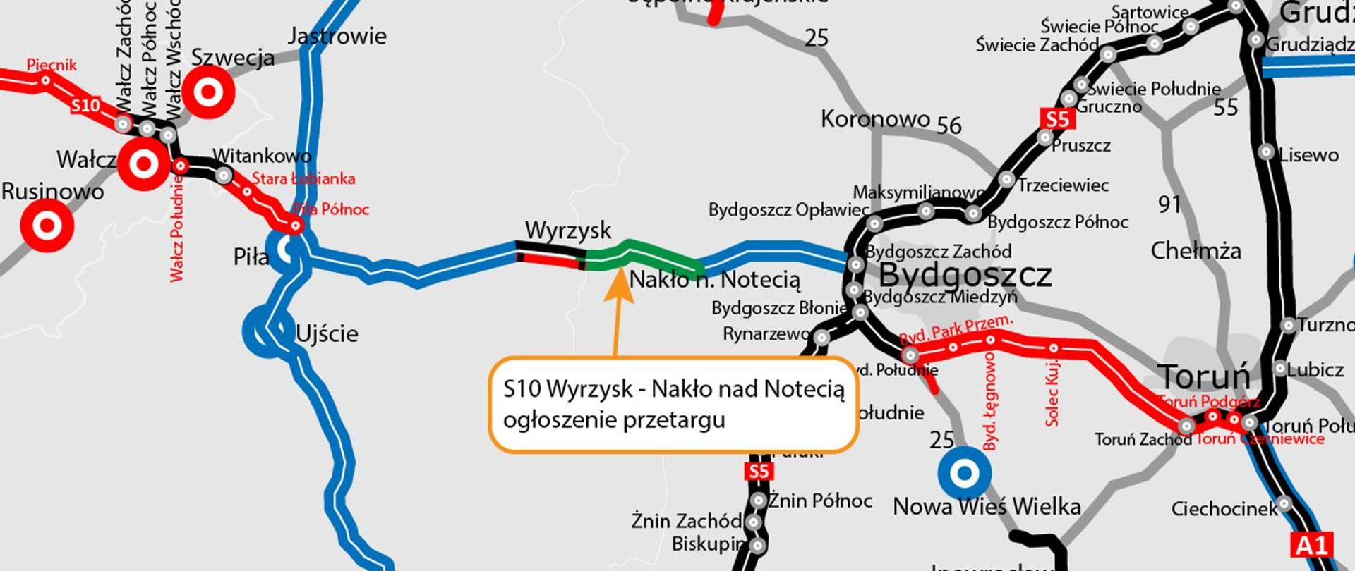 S10 Wyrzysk - Nakło nad Notecią mapa