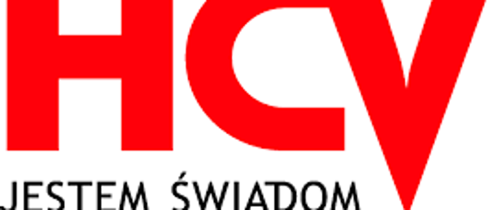 Na górze czerwony napis HCV. Pod spodem czarnym drukiem - Jestem świadom